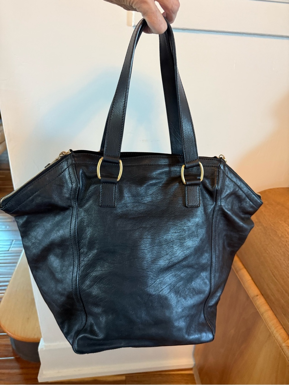 Yves Saint Laurent Downtown Black Leather Shoulder Tote with Gold Hardware - Picture 4 of 7
